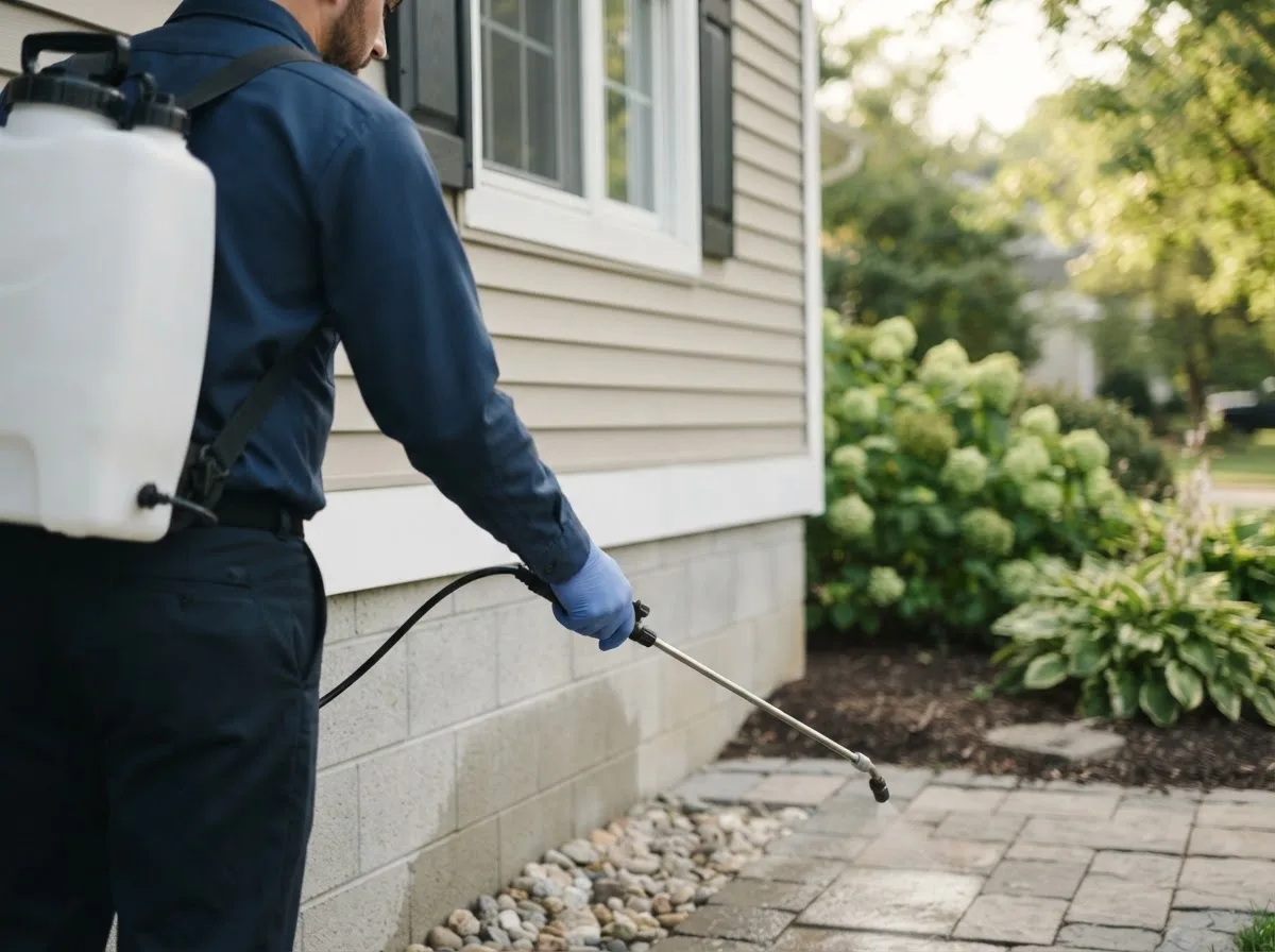 Pest control technician inspecting a home in Woodleaf, NC